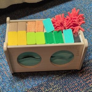 Lovevery Sensory Wooden Toy Organizer with Colorful Accessories